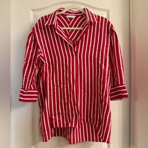 Sandro Red and White Striped Button-Up Shirt